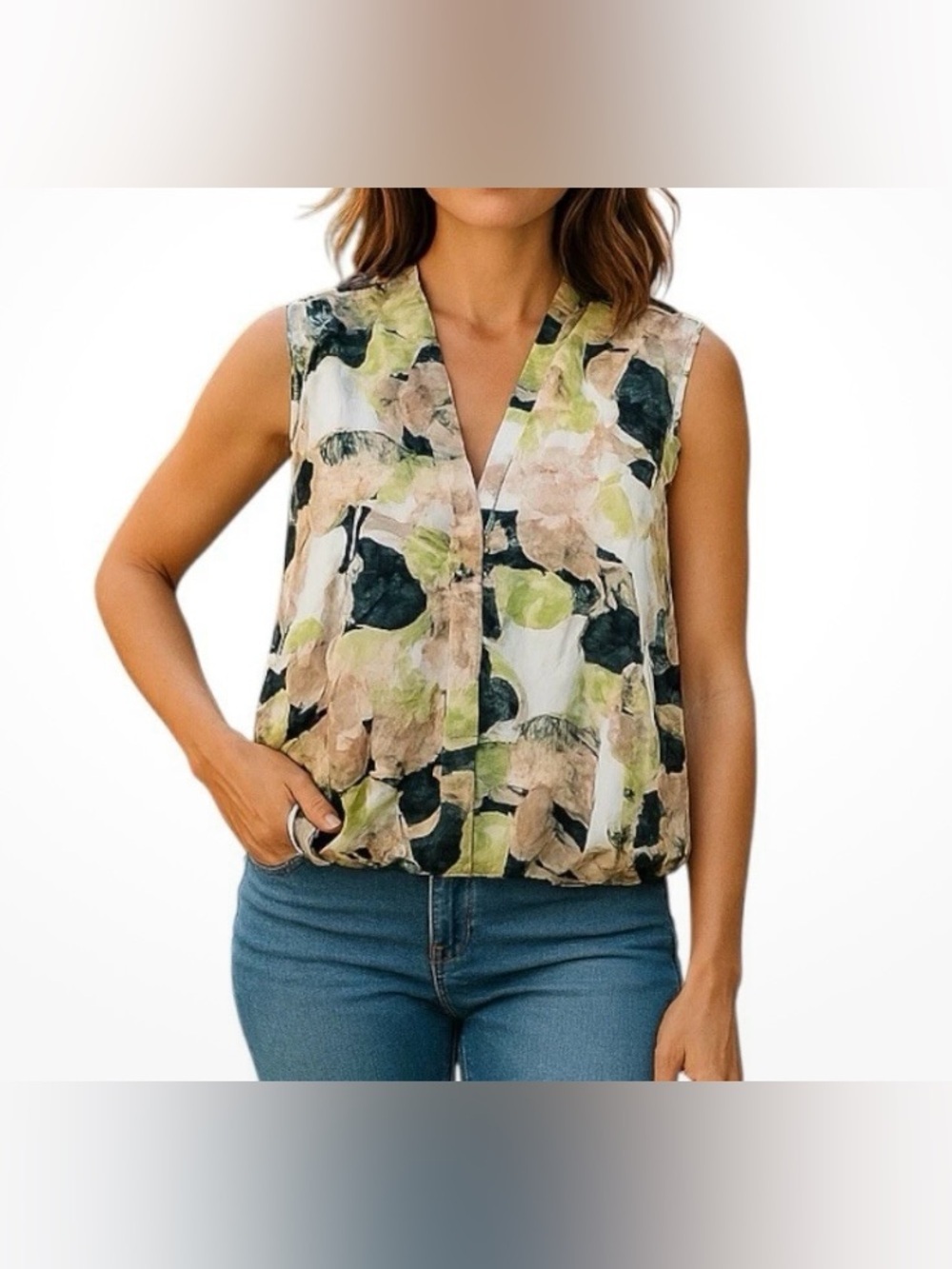Dolan Multicolor Floral Sleeveless V-Neck Tuck Front Blouse - Size M